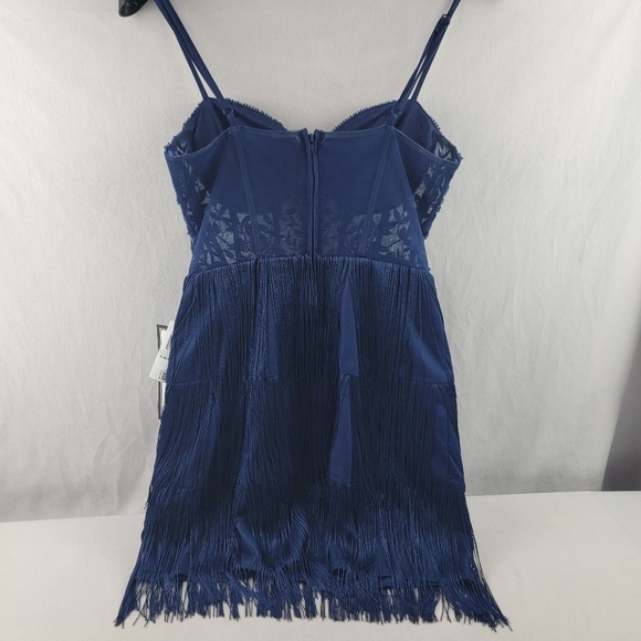 NWT B Darlin beaded corset fringe mini dress in slim blue Size 1/2 - Picture 7 of 8